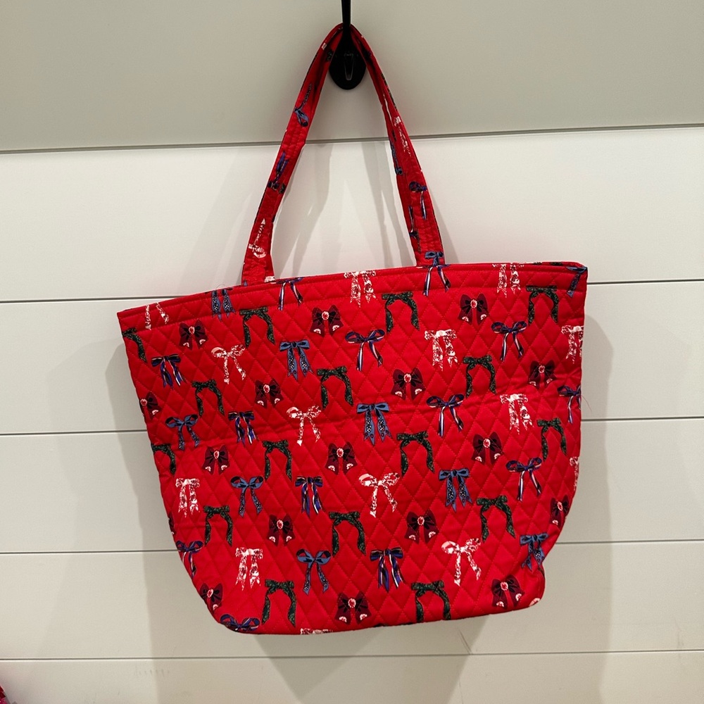 Vera Bradley Red Quilted Tote Bag with Bow Print